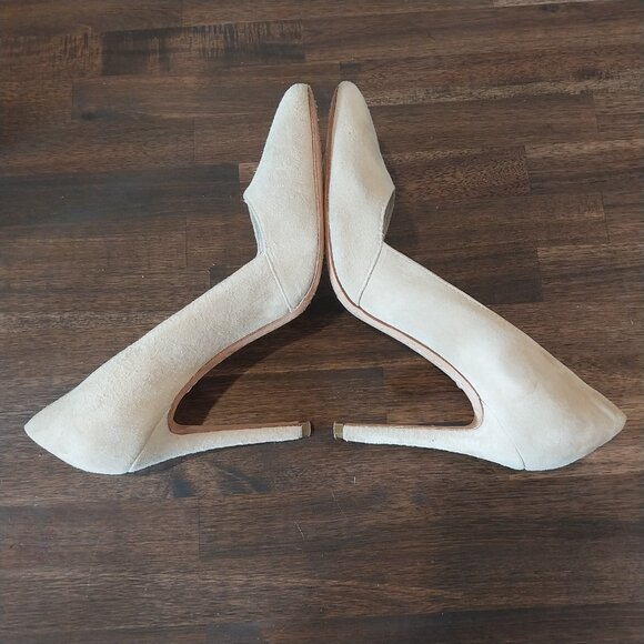 Alice Olivia Dina Pumps Womens 8 Beige Nude Suede High Heels Shoes Pointy Toe - Picture 7 of 11